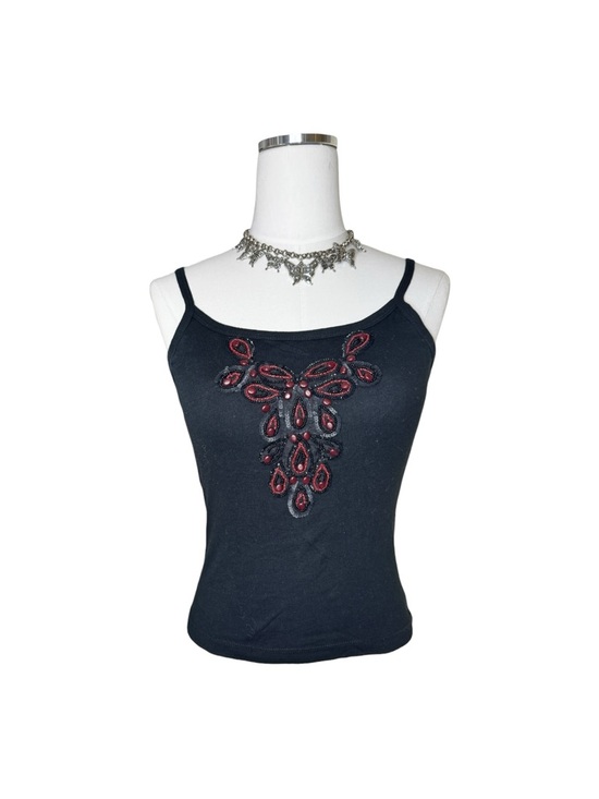 Anna Sui Tops - Anna Sui Black Cami top with Black + Red Beaded Details Size Small